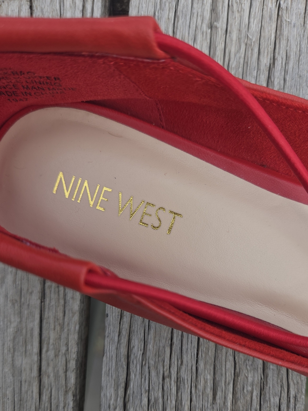 Nine West Red "Maerao" Leather Ballet Flats with Elastic Criss-Cross-Strap - Picture 5 of 10